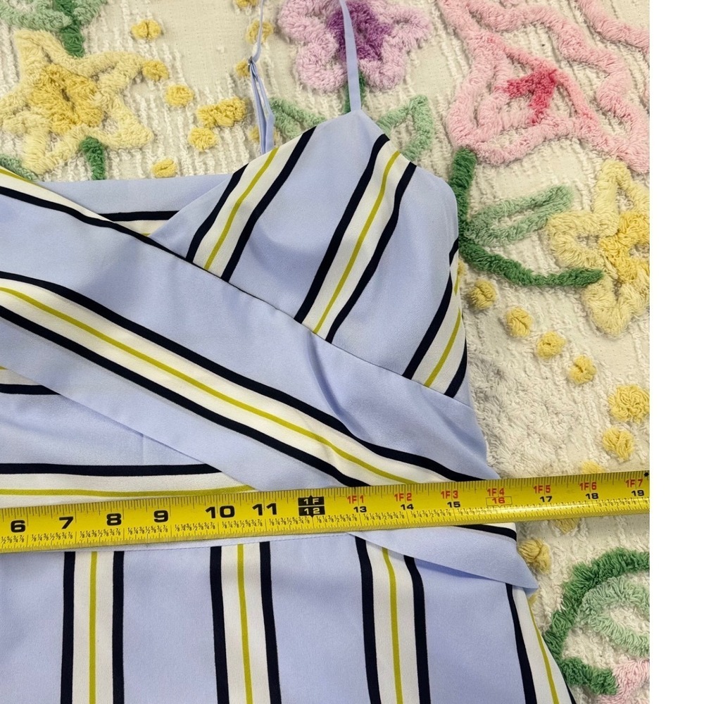 Banana Republic Dress Petite 10 Blue Yellow Black Striped Sleeveless Asymmetric - Picture 7 of 10